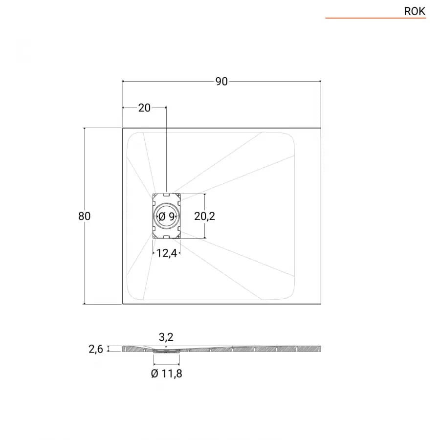 Piatto doccia 90x80 cm ultraslim riducibile bianco effetto pietra - Rok