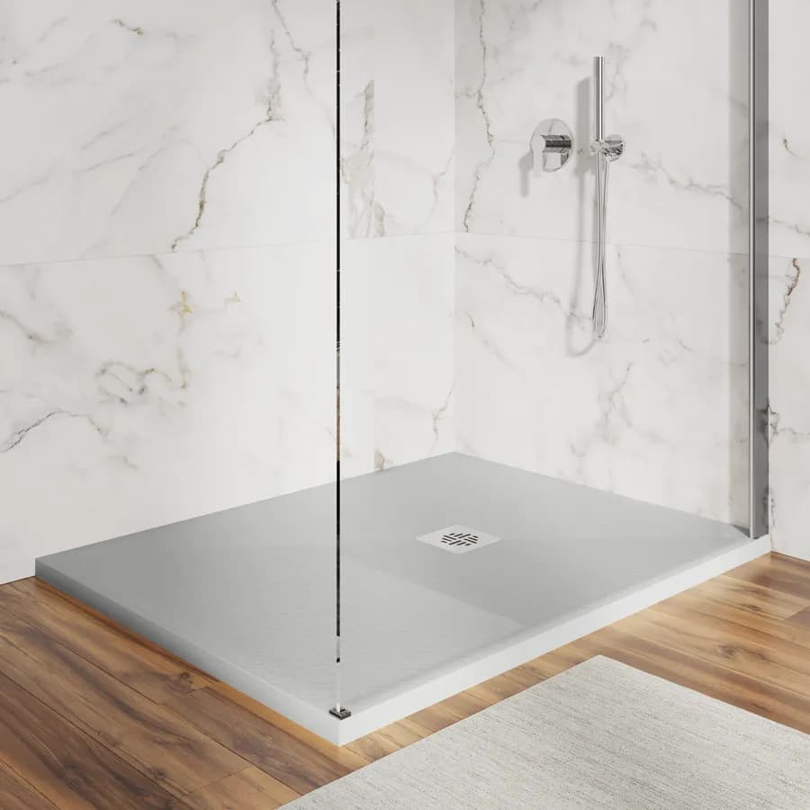 Piatto doccia 90 X 110 cm effetto pietra riducibile grigio - Nalos