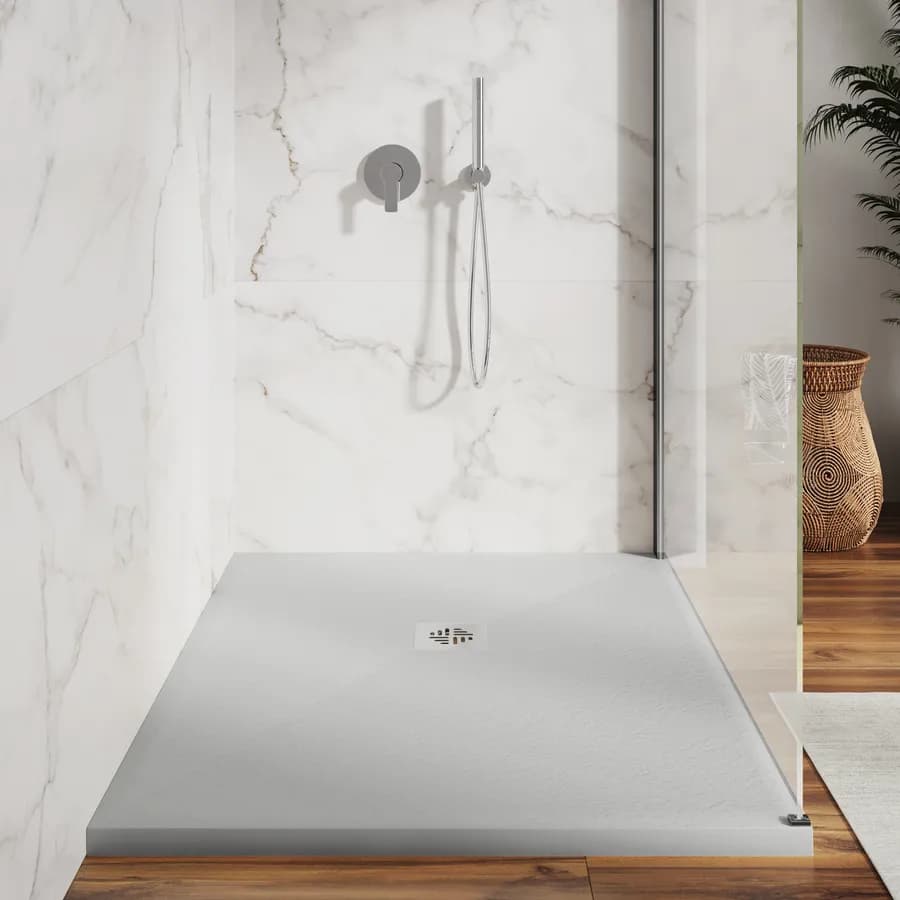 Piatto doccia 90 X 110 cm effetto pietra riducibile grigio - Nalos