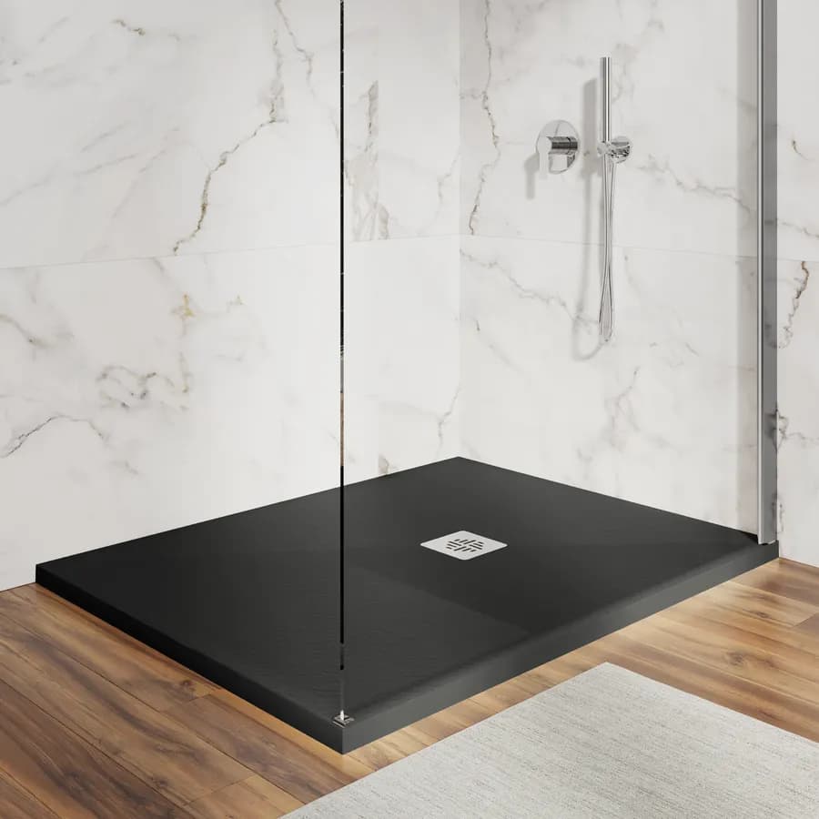 Piatto doccia 90 X 110 cm effetto pietra riducibile nero - Nalos