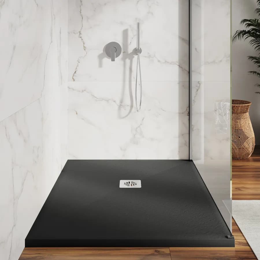Piatto doccia 90 X 110 cm effetto pietra riducibile nero - Nalos