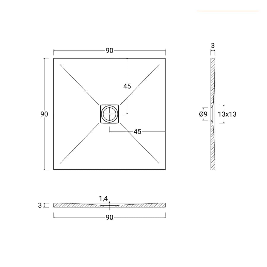 Piatto doccia 90 X 90 cm effetto pietra riducibile bianco - Nalos