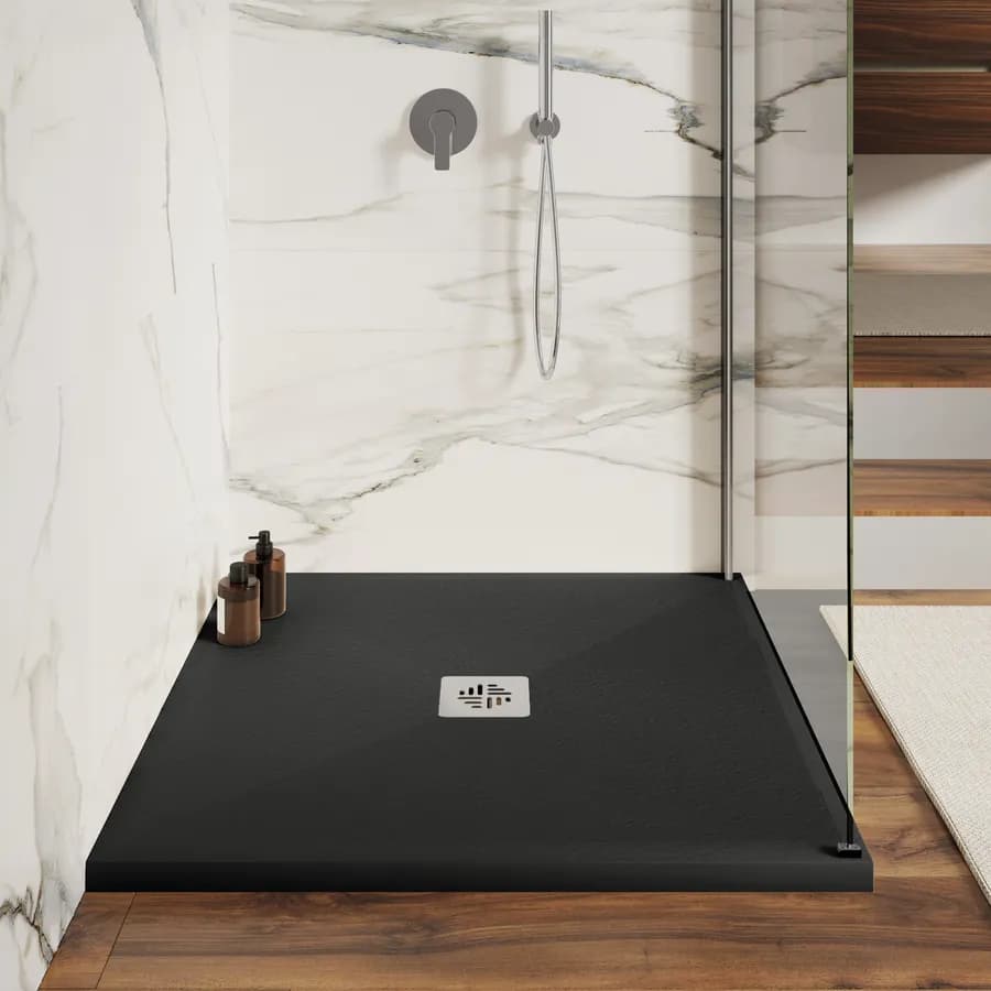 Piatto doccia 90 X 90 cm effetto pietra riducibile nero - Nalos