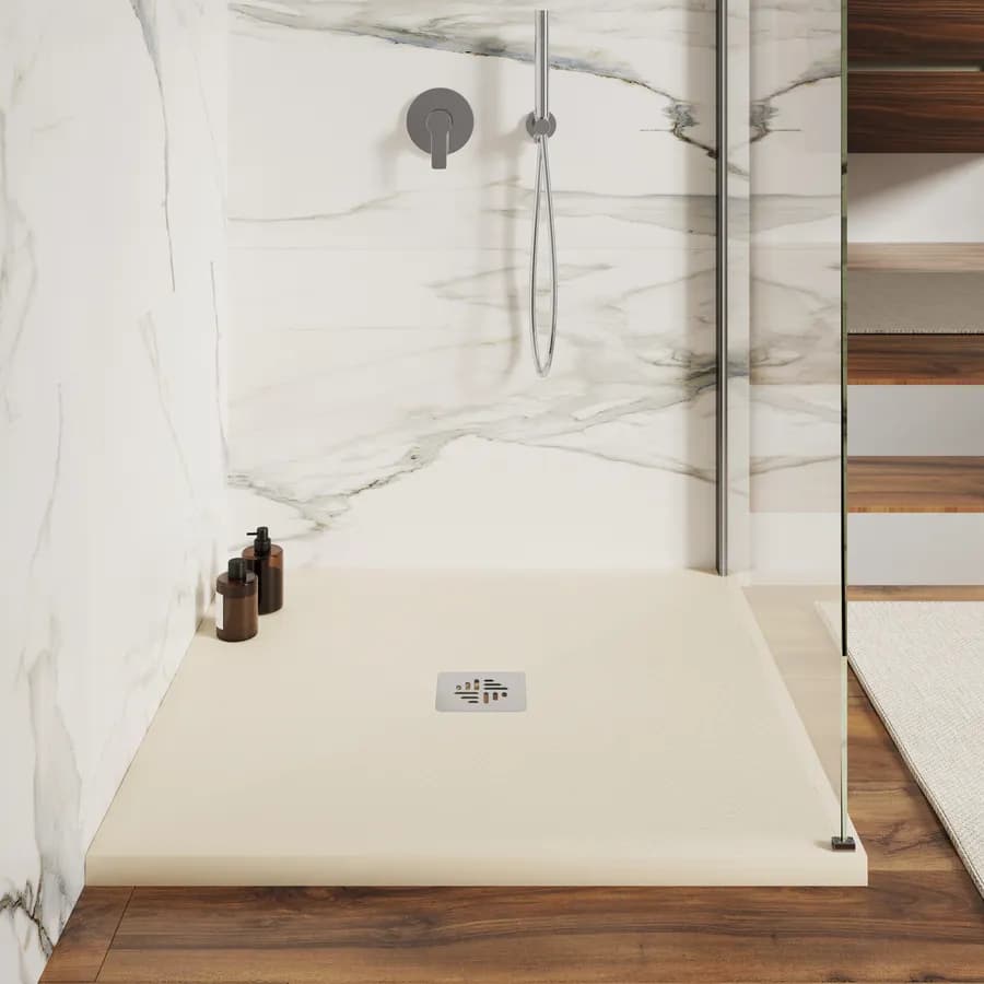 Piatto doccia 90 X 90 cm effetto pietra riducibile sabbia - Nalos