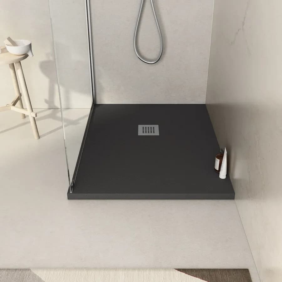 Piatto doccia 90x70 cm antracite effetto pietra riducibile - Liat