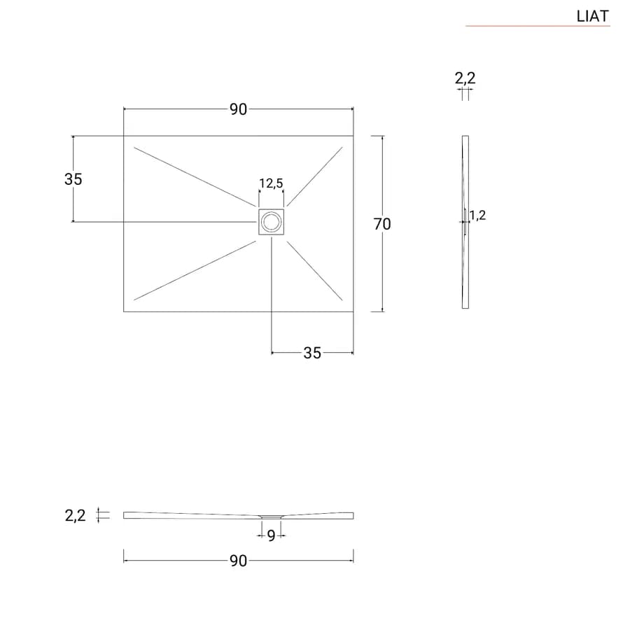 Piatto doccia 90x70 cm antracite effetto pietra riducibile - Liat