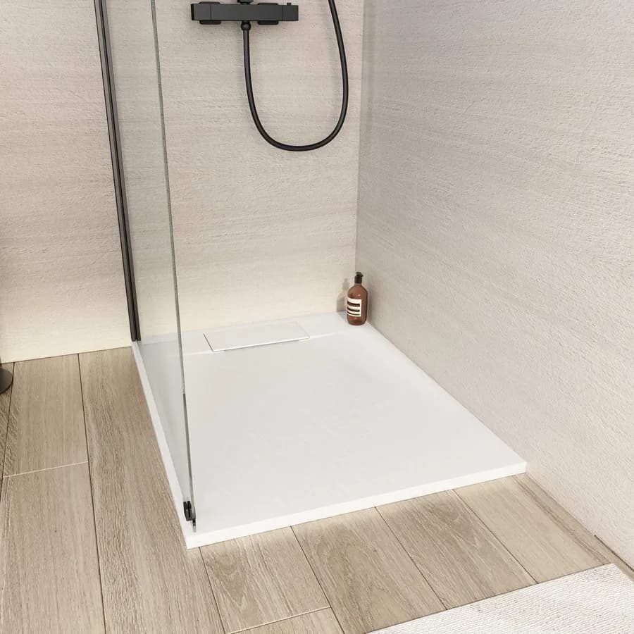 Piatto doccia 90x70 in resina effetto pietra ardesia bianco - Kalf