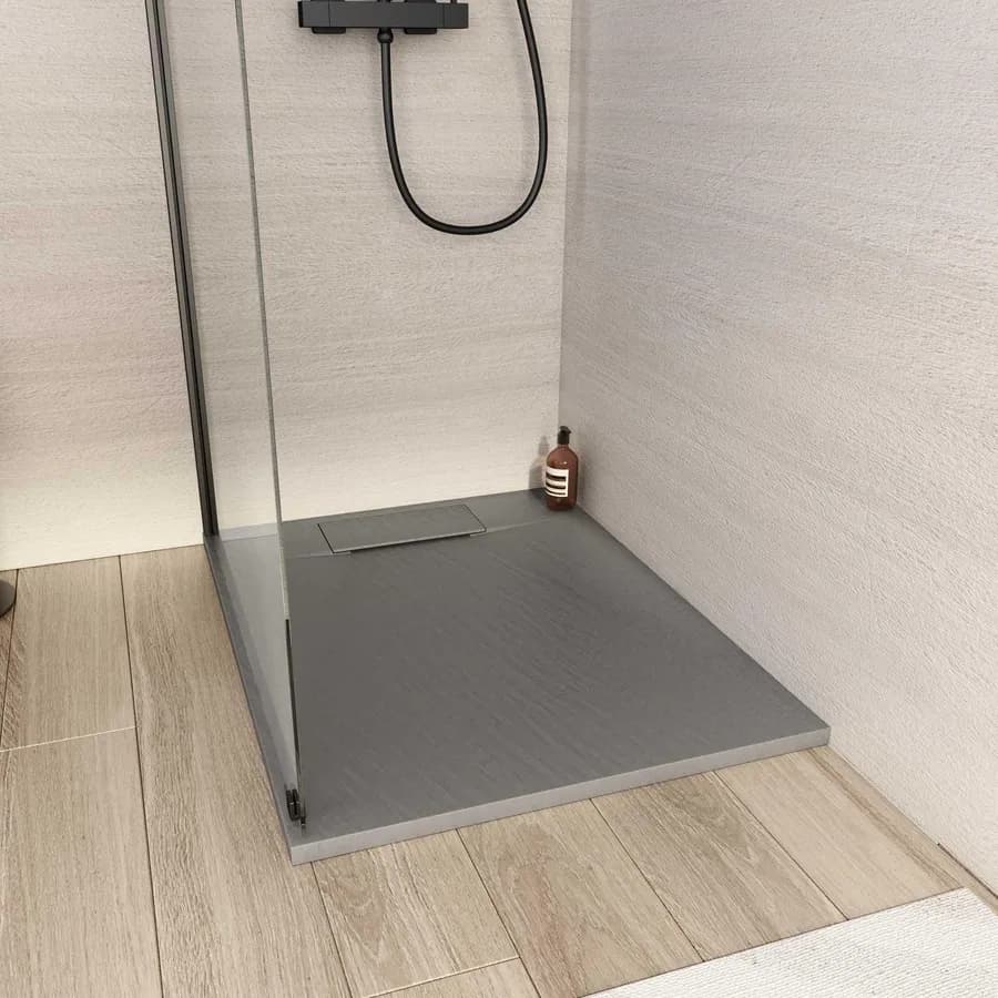 Piatto doccia 90x70 in resina effetto pietra ardesia grigio - Kalf