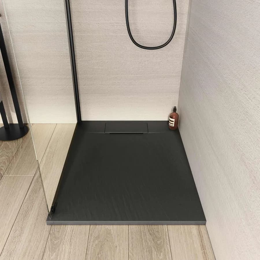 Piatto doccia 90x70 in resina effetto pietra ardesia nero - Kalf