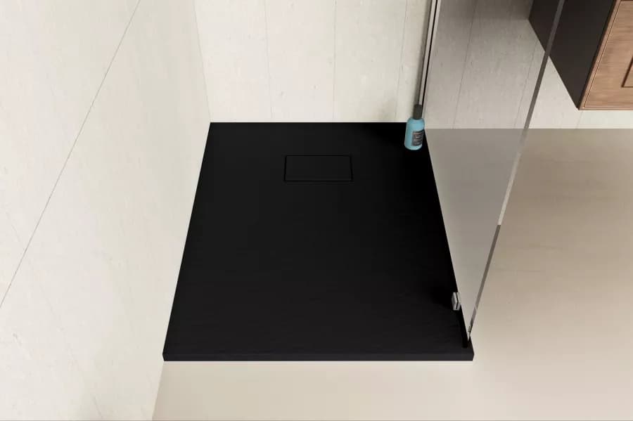 Piatto doccia 90x70 cm ultraslim riducibile nero effetto pietra - Rok