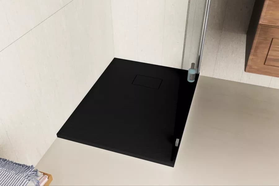 Piatto doccia 90x70 cm ultraslim riducibile nero effetto pietra - Rok