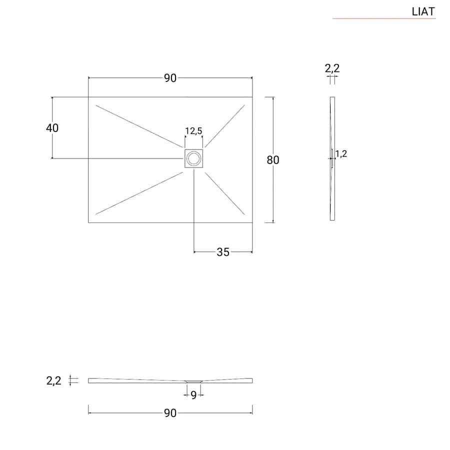 Piatto doccia 90x80 cm antracite effetto pietra riducibile - Liat