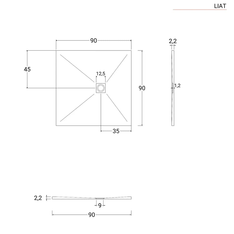 Piatto doccia 90x90 cm bianco effetto pietra riducibile - Liat
