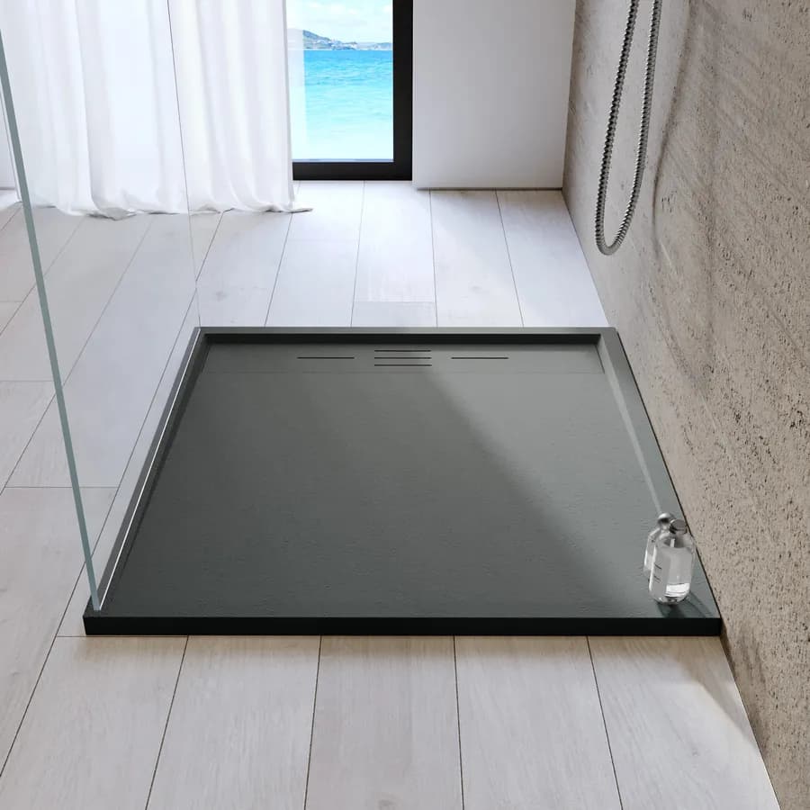 Piatto doccia 90x90 cm grigio scuro effetto pietra riducibile - Block