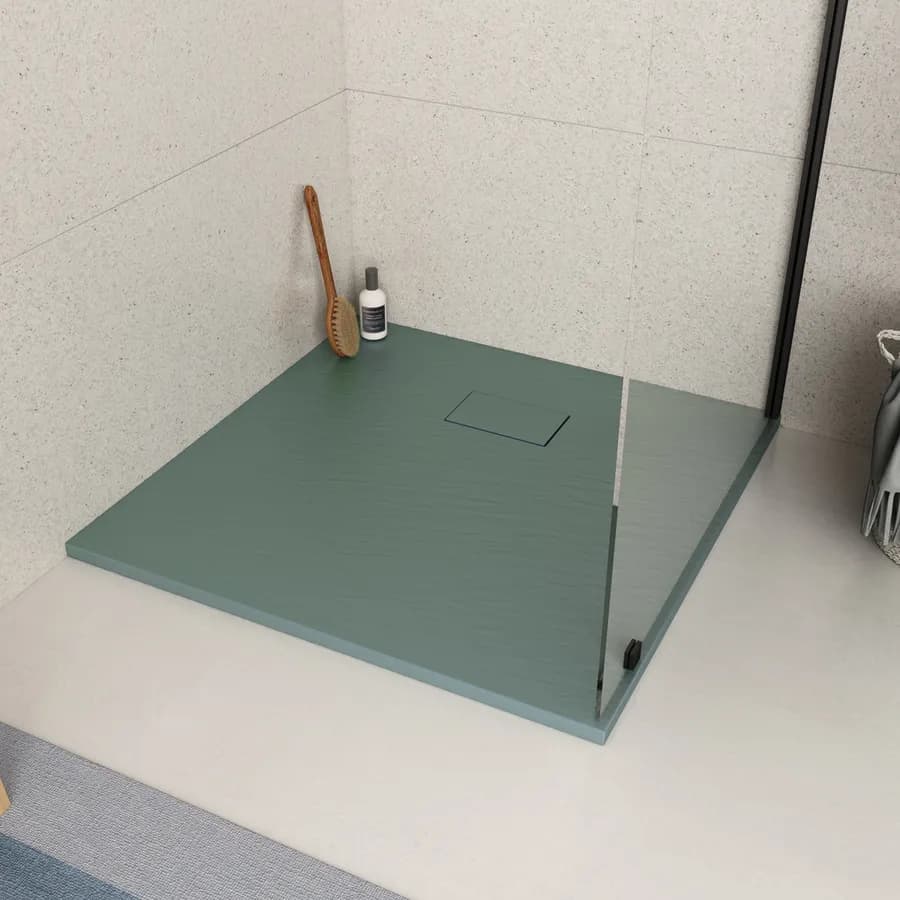 Piatto doccia 90x90 cm ultraslim riducibile verde effetto pietra - Rok