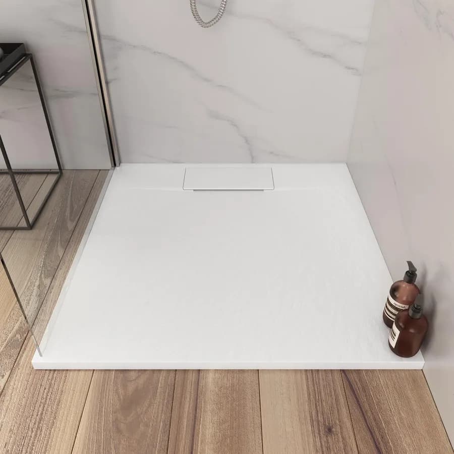 Piatto doccia 90x90 in resina effetto pietra ardesia bianco - Kalf