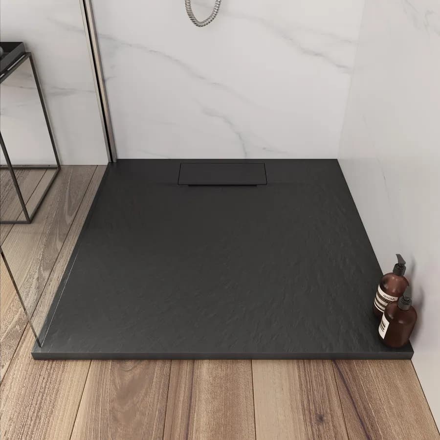 Piatto doccia 90x90 in resina effetto pietra ardesia nero - Kalf