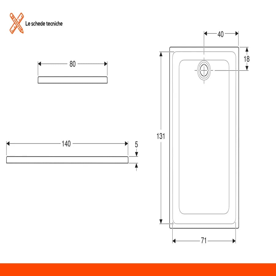 Piatto doccia 80x140 cm slim ceramica bianca Serie 45 - Geberit