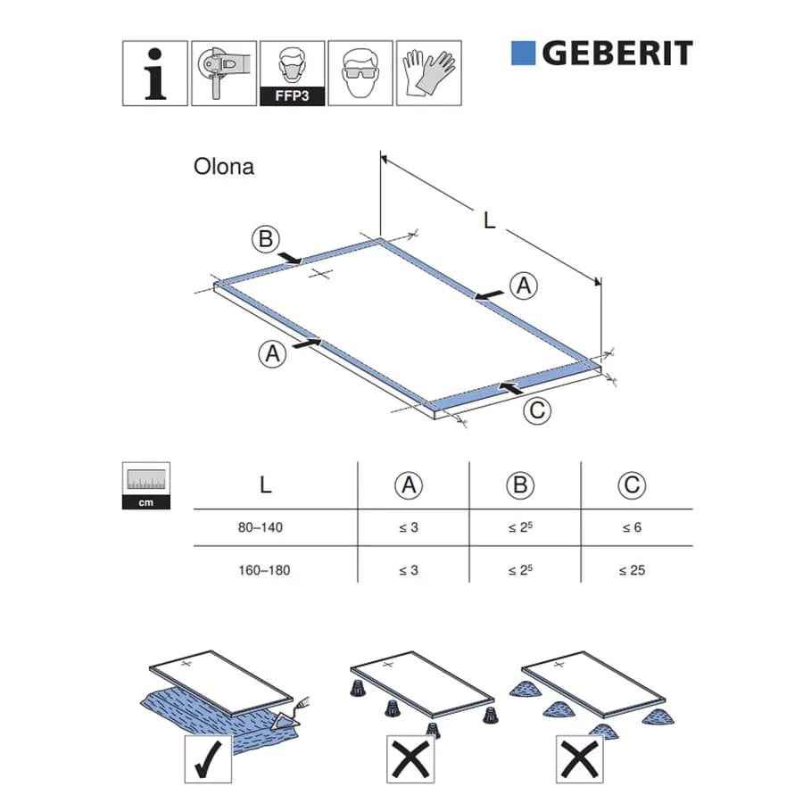 Piatto doccia 90x140 cm bianco satinato Serie Olona - Geberit