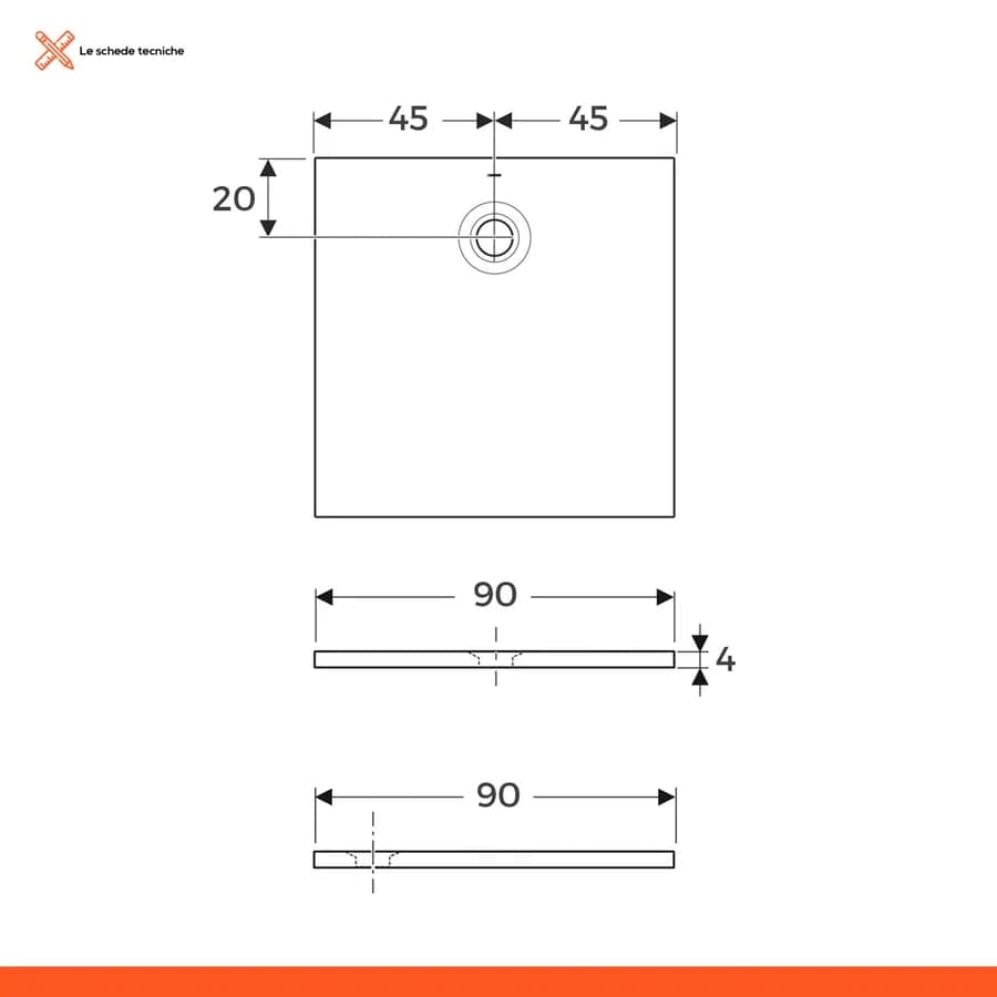 Piatto doccia 90x90 cm bianco satinato Serie Olona - Geberit