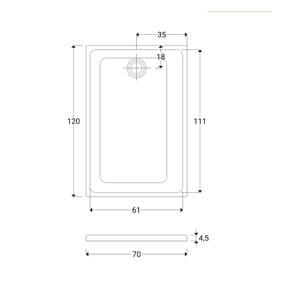 Piatto doccia in ceramica 120x70 cm extrapiatto Geberit serie 45 bianco
