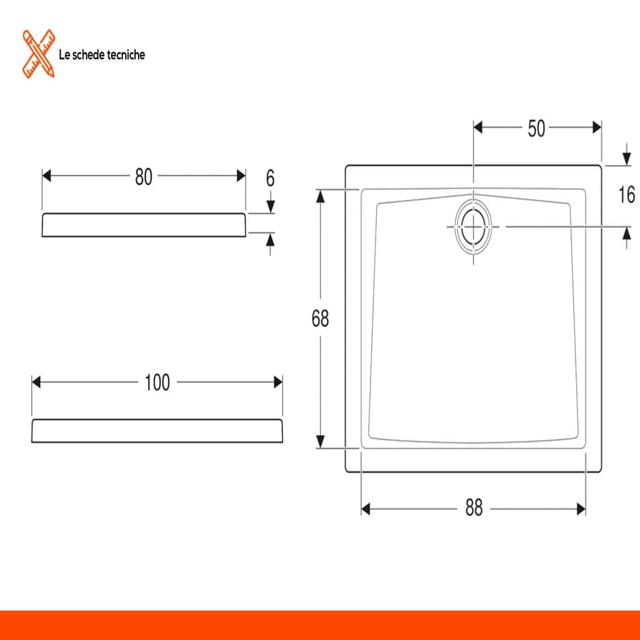 Piatto doccia 80x100 cm in gres porcellanato bianco lucido 60 Geberit
