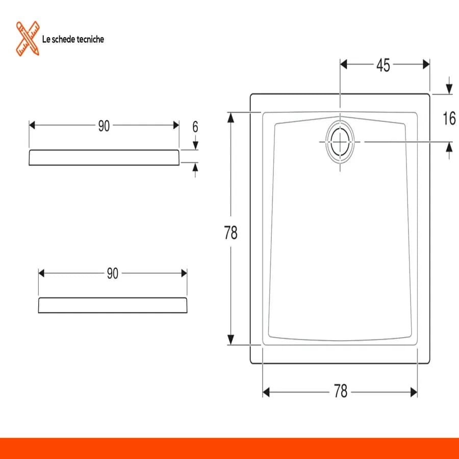 Piatto doccia 90x90 cm quadrato in gres porcellanato bianco lucido 60 di Geberit
