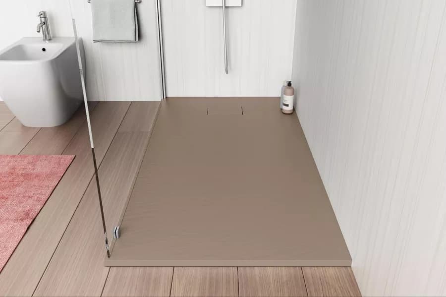 Piatto doccia 120x70 cm ultraslim riducibile cappuccino effetto pietra - Rok