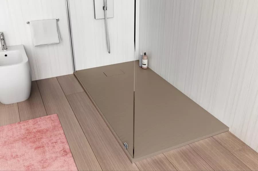 Piatto doccia 120x70 cm ultraslim riducibile cappuccino effetto pietra - Rok