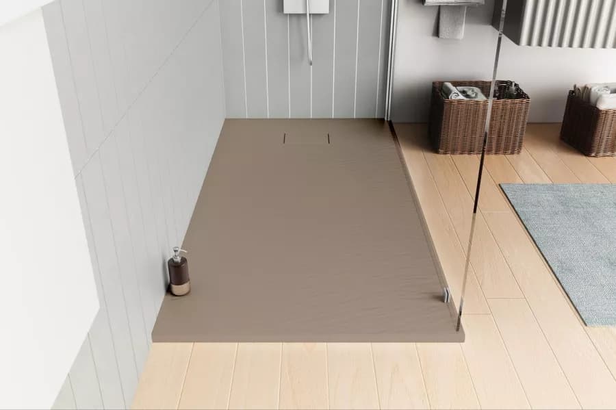 Piatto doccia 170x80 cm ultraslim riducibile cappuccino effetto pietra - Rok