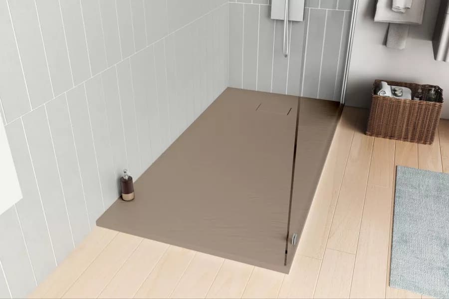 Piatto doccia 170x80 cm ultraslim riducibile cappuccino effetto pietra - Rok