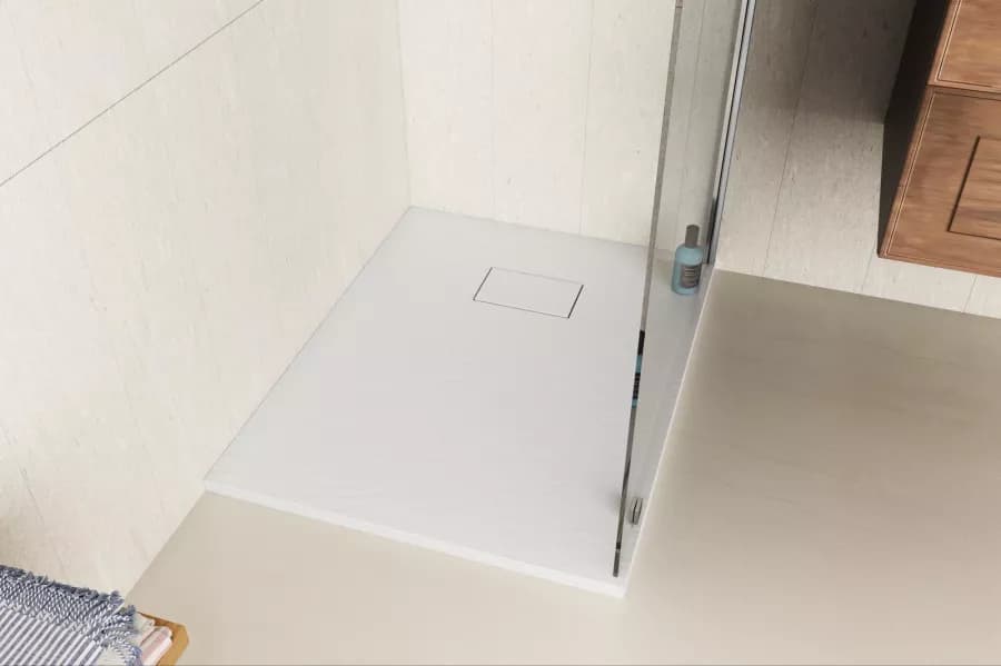 Piatto doccia 100x70 cm ultraslim riducibile bianco effetto pietra - Rok