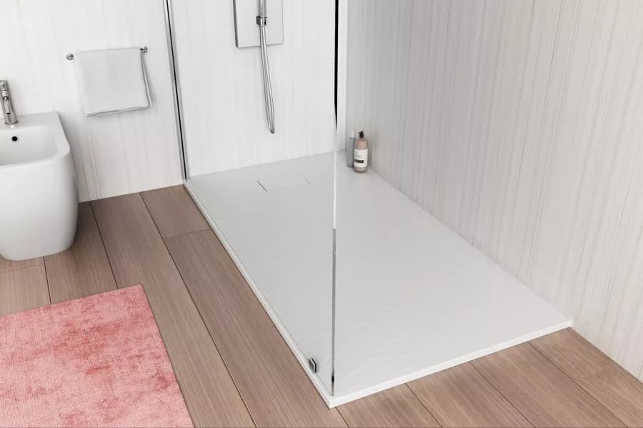 Piatto doccia 120x70 cm ultraslim riducibile bianco effetto pietra - Rok