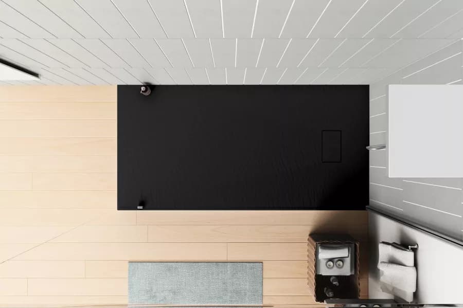 Piatto doccia 170x80 cm ultraslim riducibile nero effetto pietra - Rok
