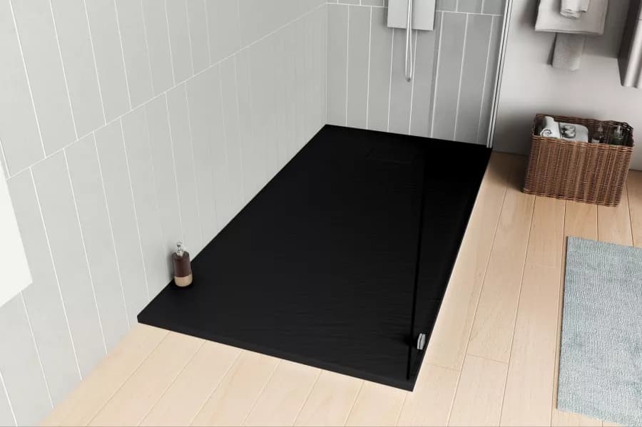 Piatto doccia 170x80 cm ultraslim riducibile nero effetto pietra - Rok