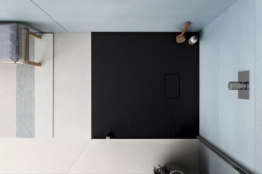 Piatto doccia 80x80 cm ultraslim riducibile nero effetto pietra - Rok