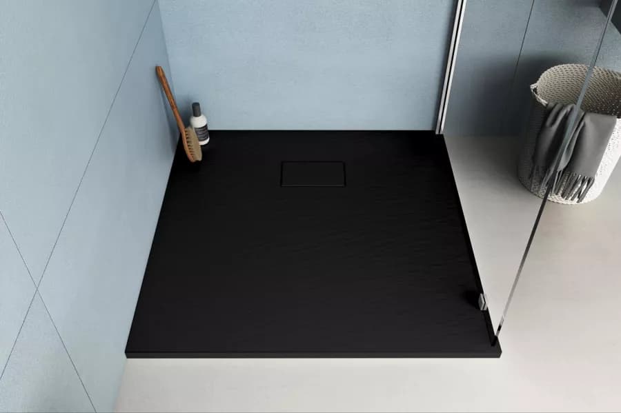 Piatto doccia 80x80 cm ultraslim riducibile nero effetto pietra - Rok
