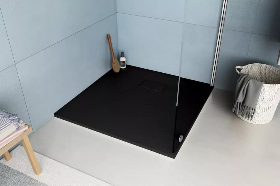 Piatto doccia 80x80 cm ultraslim riducibile nero effetto pietra - Rok