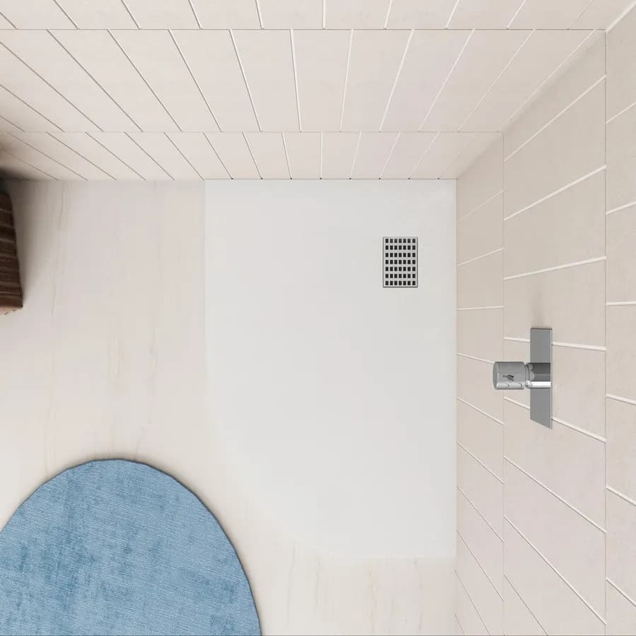 Piatto doccia 90x90 cm semicircolare ultraslim riducibile bianco effetto pietra - Rok