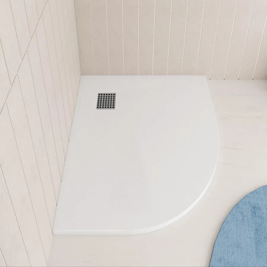 Piatto doccia 90x90 cm semicircolare ultraslim riducibile bianco effetto pietra - Rok