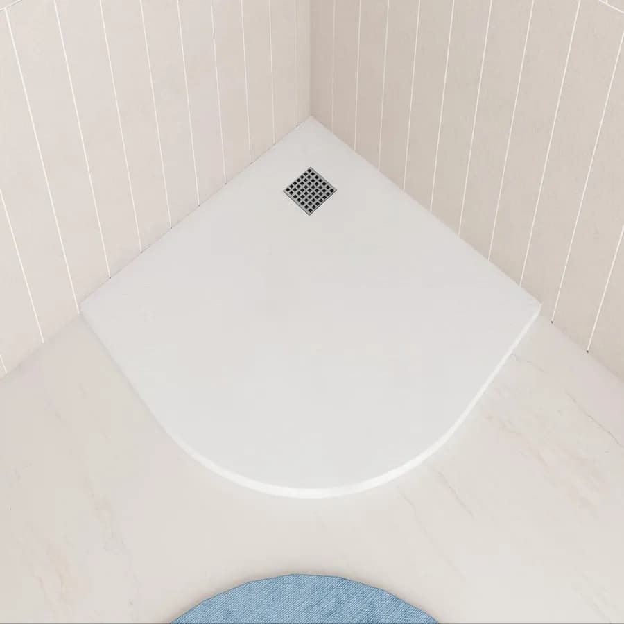 Piatto doccia 90x90 cm semicircolare ultraslim riducibile bianco effetto pietra - Rok