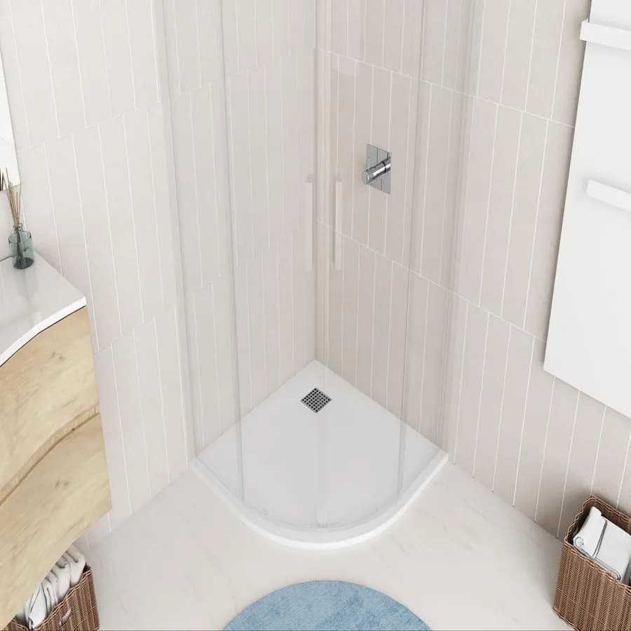 Piatto doccia 90x90 cm semicircolare ultraslim riducibile bianco effetto pietra - Rok