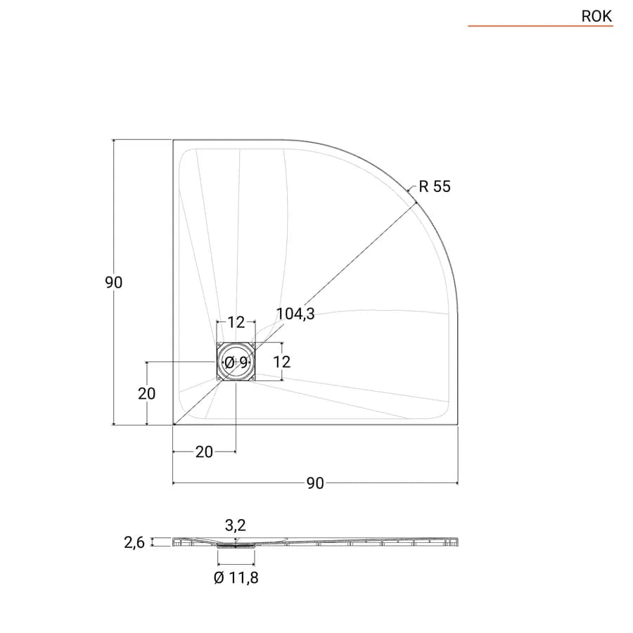 Piatto doccia 90x90 cm semicircolare ultraslim riducibile bianco effetto pietra - Rok
