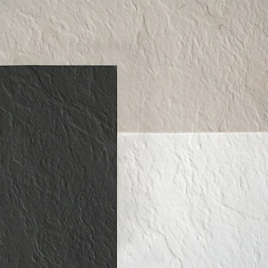 Piatto doccia semicircolare 80x80 cm in acrilico effetto pietra antracite con canalina in acciaio - Denb