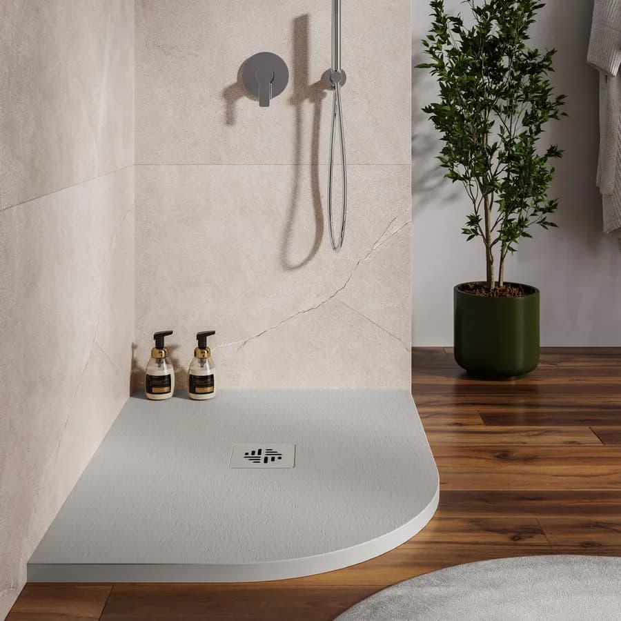 Piatto doccia semicircolare dx 70 X 90 cm effetto pietra riducibile grigio - Nalos