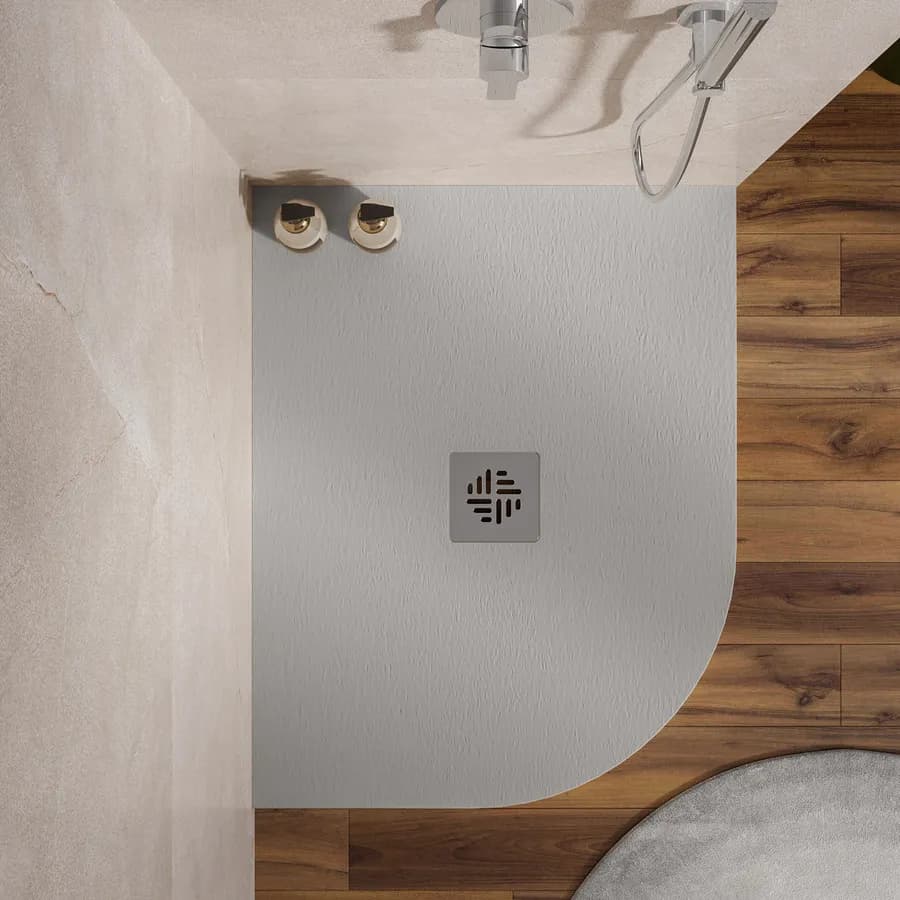 Piatto doccia semicircolare dx 70 X 90 cm effetto pietra riducibile grigio - Nalos