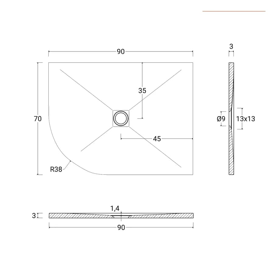 Piatto doccia semicircolare dx 70 X 90 cm effetto pietra riducibile grigio - Nalos