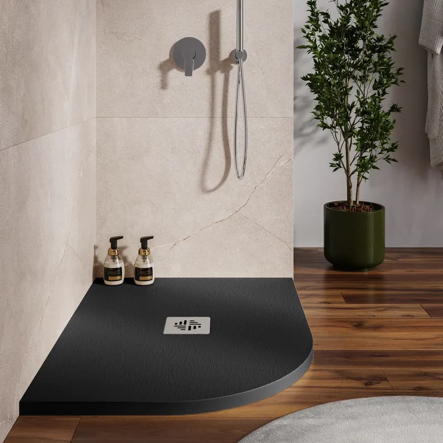 Piatto doccia semicircolare dx 70 X 90 cm effetto pietra riducibile nero - Nalos