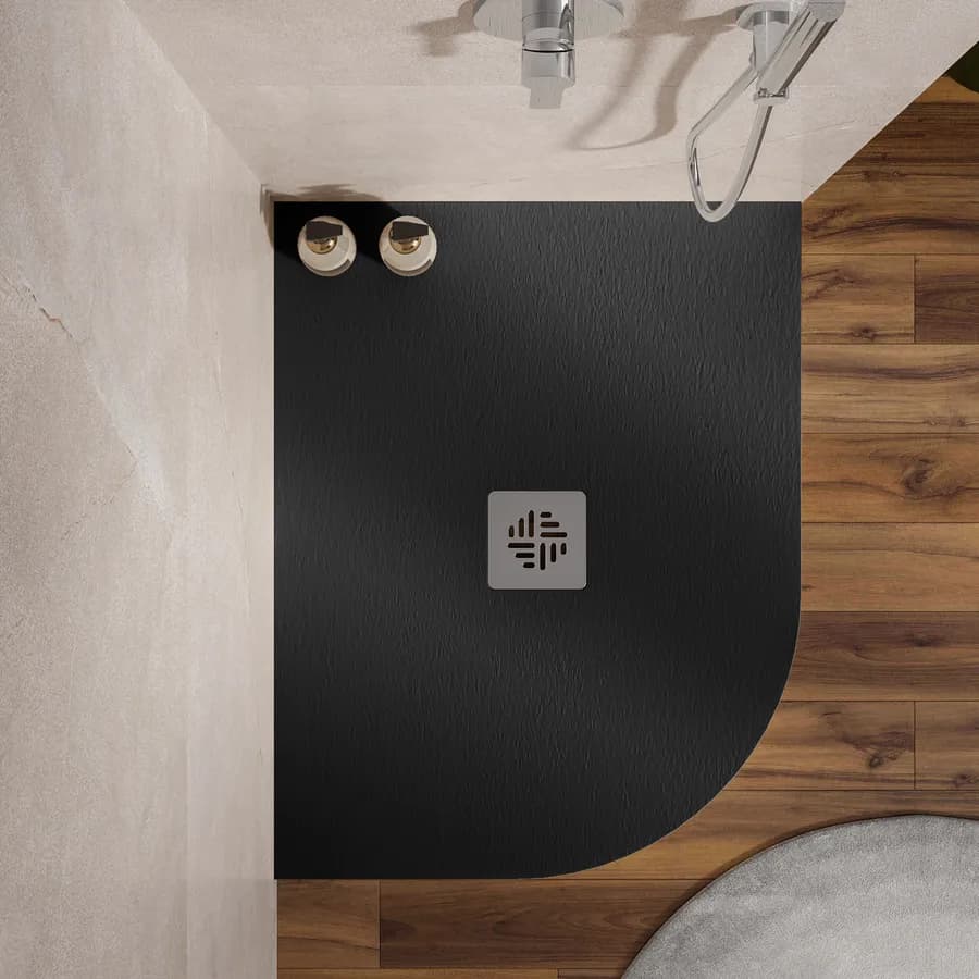 Piatto doccia semicircolare dx 70 X 90 cm effetto pietra riducibile nero - Nalos