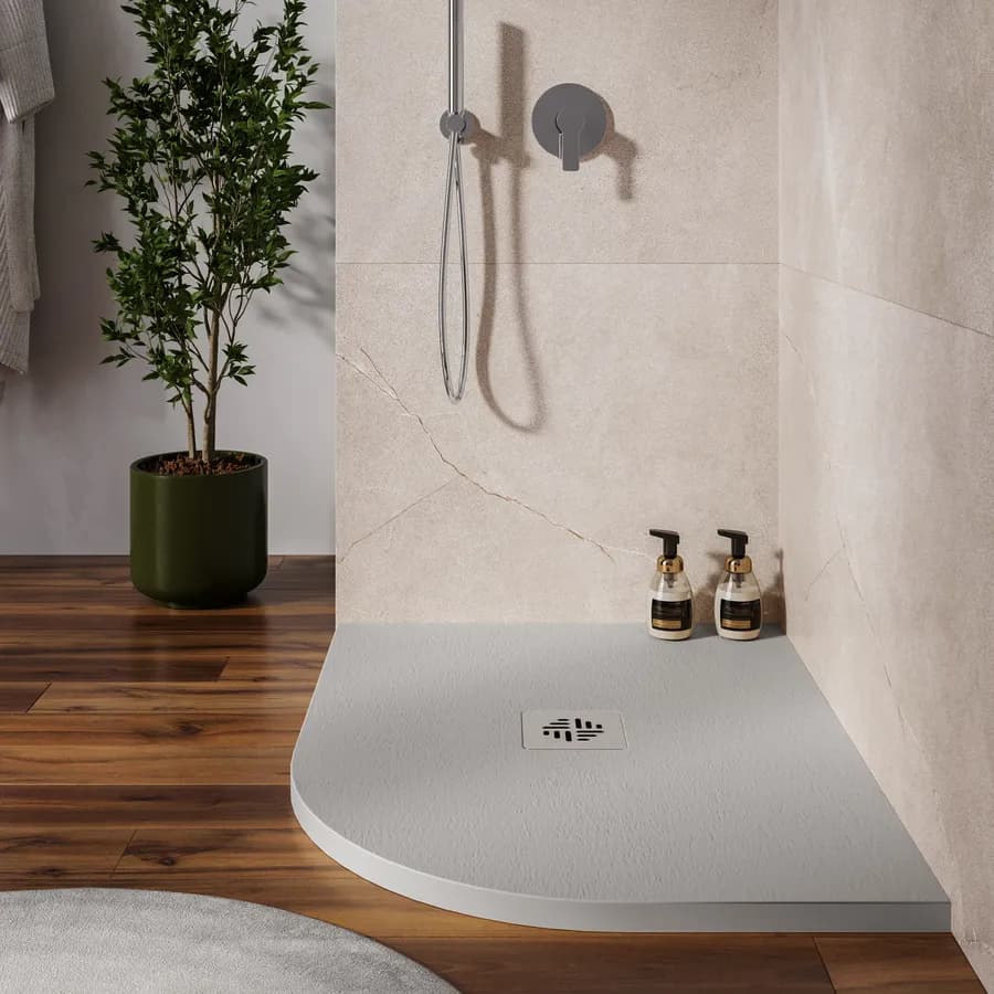 Piatto doccia semicircolare sx 70 X 90 cm effetto pietra riducibile grigio - Nalos
